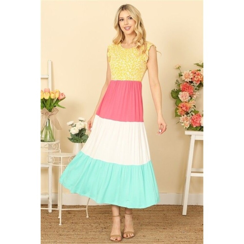 Beeson River Large Colorblock Tiered  Ruffles Summer Garden Party Midaxie Dress